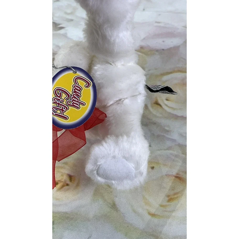 White Teddy Bear Plush Jointed Progressive Red Bow Stuffed Animal TAG Candy Gift
